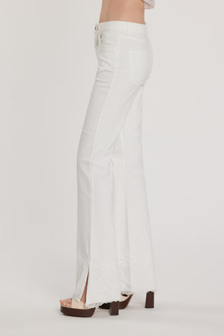 Pantalone SCHIFFERONE_10 vita media cinque tasche con applicazioni più pizzo più spacco laterale flaire fit bull