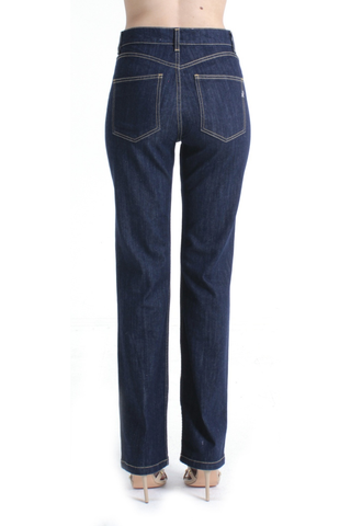 Pantalone JOLIE_20 vita alta con borchie color cigarette fit denim blu