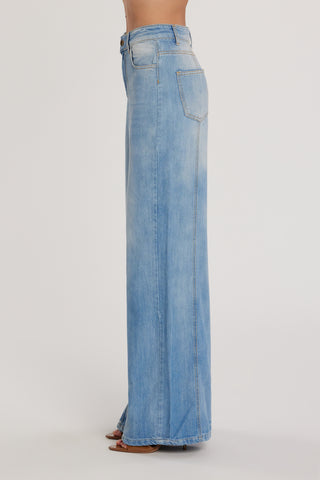 Pantalone DAKOTA_21 vita alta cinque tasche wild fit denim blu