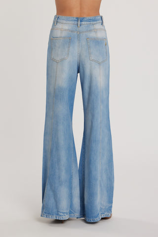 Pantalone DAKOTA_21 vita alta cinque tasche wild fit denim blu