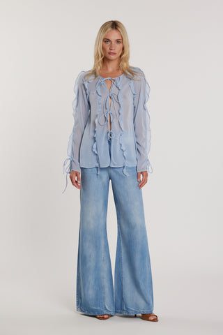 Pantalone DAKOTA_21 vita alta cinque tasche wild fit denim blu