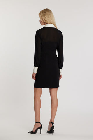 Abito VERSUX corto maniche lunghe con inserti tulle tubino scollo a cuore con bordi a contrasto più bottoni