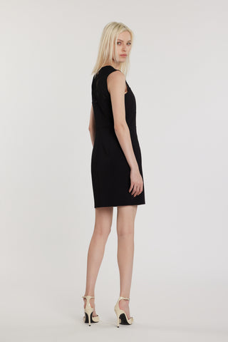 Abito SABINE corto smanicato scollo a cuore con inserti tulle più passante logo