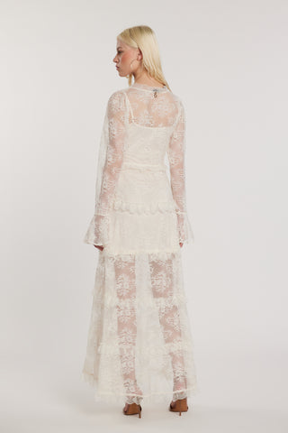 Abito BECKAM lungo maniche lunghe con sottoveste con laccetti più rouches pizzo