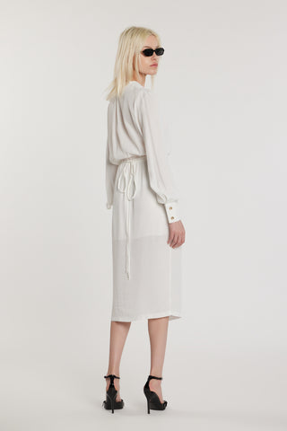 Abito MARTINEZ midi maniche lunghe con stringhe scollo più elastico più cintura più spacco
