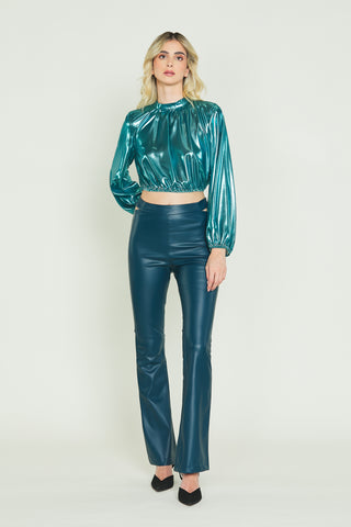 BILANCIAE flared trousers in high-waisted faux leather