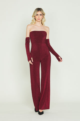 Jumpsuit MEGREZ in tessuto glitterato con manicotti e gamba dritta