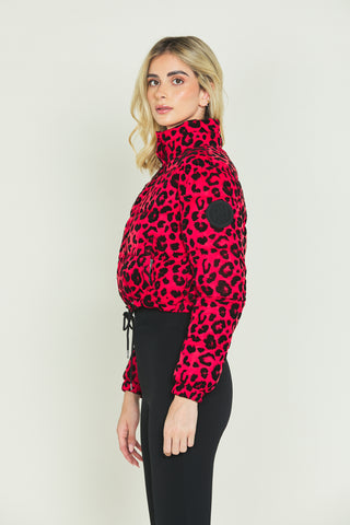 SHIZU short down jacket with long sleeves and zip plus b.snap plus drawstring with spotted pattern and flock print
