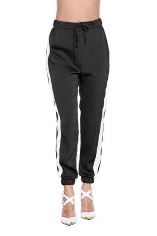 KISS high-waisted trousers with elastic on the bottom plus drawstring with grosgrain side band 