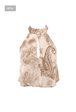 PEACK/A short top with paisley pattern with opening on the back and keyhole neckline on the front