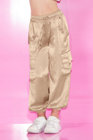 EMIMORFITES trousers with drawstring plus curls and satin pockets