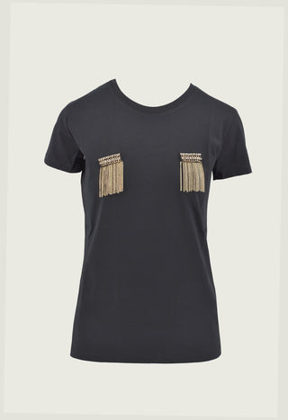 T-shirt RUSSEL mezza manica con patch più catene più strass