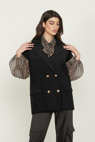 REBBY half-sleeved double-breasted vest coat with fur yarn flaps