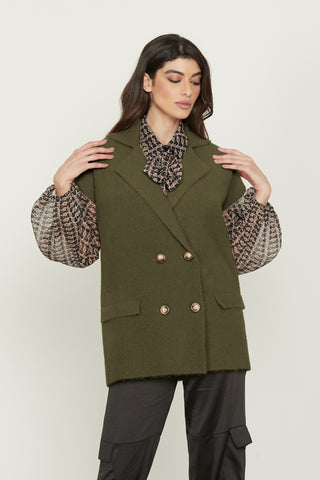 REBBY half-sleeved double-breasted vest coat with fur yarn flaps