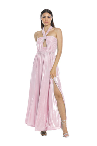 RUBINO dress, long band with front opening, plus bow and lurex-coated curls