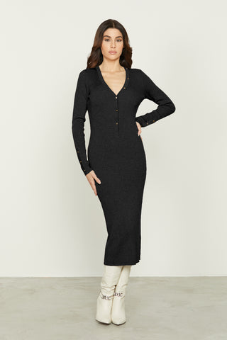SELEN long sleeve dress with ribbed lurex buttons