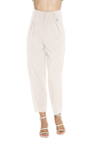 SETMU high-waisted capri trousers with pleats, belt loops and pockets