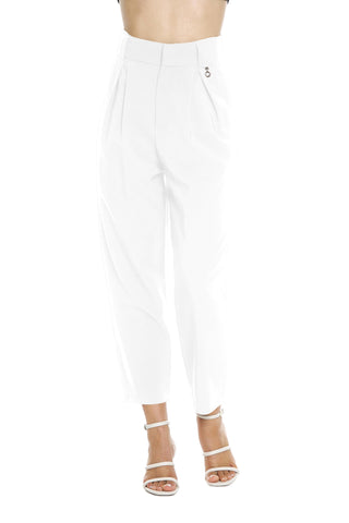 SETMU high-waisted capri trousers with pleats, belt loops and pockets