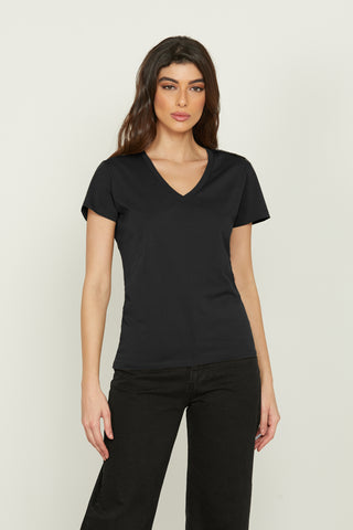 SILVESTRO half-sleeved v-neck t-shirt with patches, chains and beads