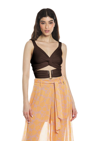 TOMATILLO top with crossover neckline and buckle