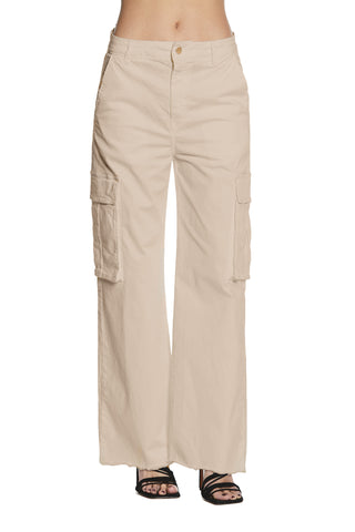 TYRA_1 high waist trousers with fringed cargo fit gabardine