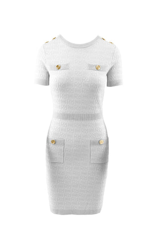 VENEROSO short half-sleeved dress with pockets plus flaps plus all-over lurex logo buttons