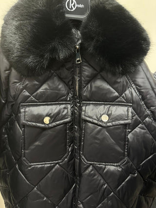 Piumino CALVIN manica lunga pipistrello con collo in ecopellicia staccabile più zip più coulisse