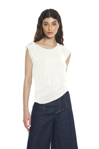 YOKOS half-sleeve t-shirt with shoulder buckle and side pleats