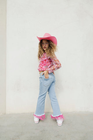 SOFORA jeans with tears plus abrasions plus feathers at the bottom plus fraying