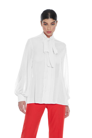 ALPHARD long-sleeved shirt with buttons and pleats and sash collar