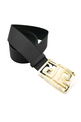 ACIARGE belt with leather logo buckle 