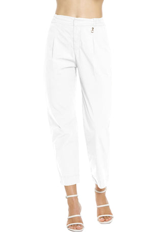 ADOCIVE high-waisted capri trousers with elastic plus pockets and darts in cotton poplin