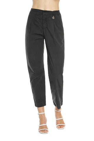 ADOCIVE high-waisted capri trousers with elastic plus pockets and darts in cotton poplin