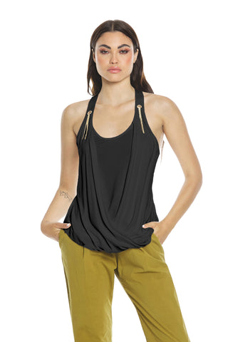 AGAP top with crossover neckline with rings and pendants plus georgette insert