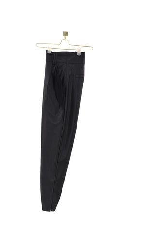 LUCANIA mid-rise faux leather trousers with French pockets and fringes