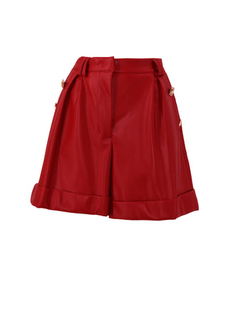 BREIN high-waisted shorts with elastic plus pockets plus buttons plus faux leather cuff