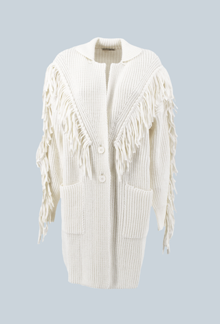 Cappotto-Maglia CAN tricot lungo manica lunga con frange più tasche più bottoni