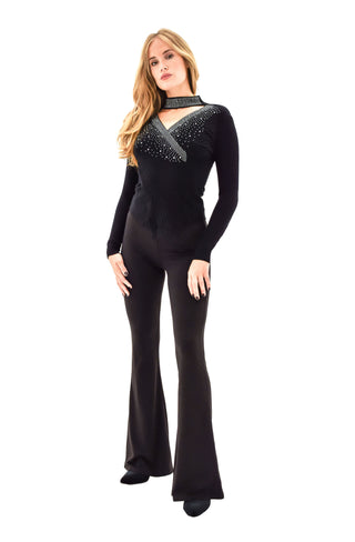IXIA v-neck long-sleeved rhinestone shirt