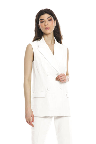 ELIODORO double-breasted sleeveless linen jacket with pockets and unlined flaps