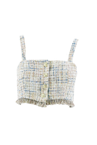 Crop-top FUMIE con spalline più bottoni fondo sfrangiato tex chanel