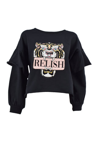 FRANTELS long-sleeved sweatshirt with tiger print and applications 