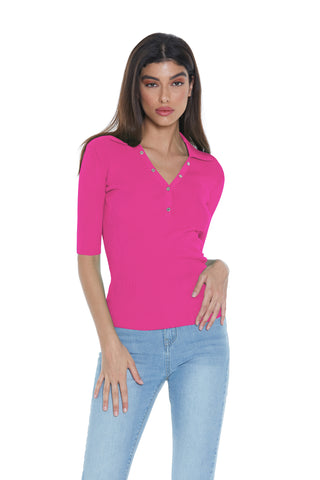 HADAR half-sleeved shirt with ribbed collar and buttons