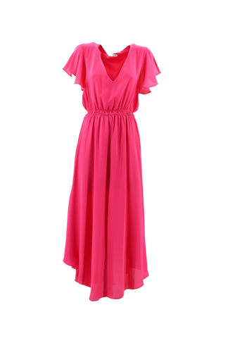 KOREANA_BIS long half-sleeved dress with ruffle and smock stitch with slit