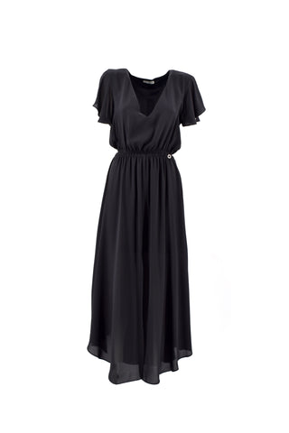KOREANA_BIS long half-sleeved dress with ruffle and smock stitch with slit