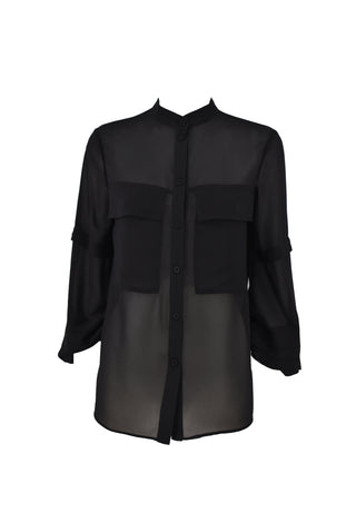 KISSME long sleeve shirt with pleats and Korean neckline with pockets 