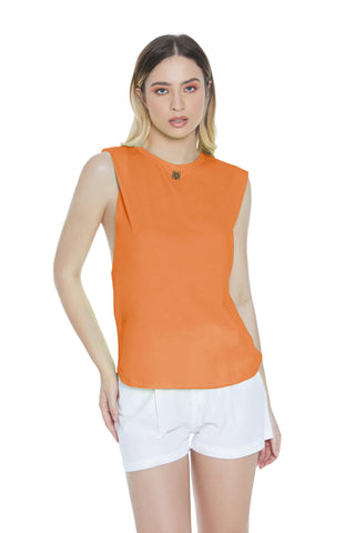 OLEA tank top with open back and raw cut georgette insert