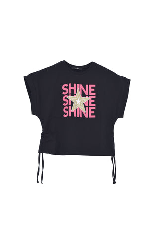 T-shirt OCEANIA mezza manica con arricci lat.  più  stampa shine stella glitter