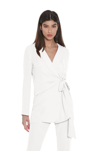 PROCYON long sleeve jacket with side buttoning plus pleats and sash