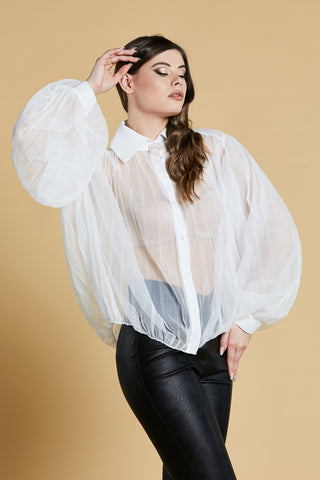 Camicia FLUF manica lunga palloncino tulle con profili georgette