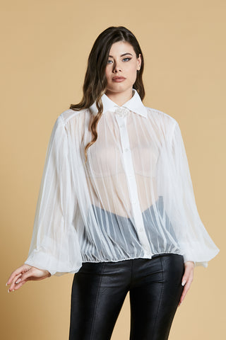 Camicia FLUF manica lunga palloncino tulle con profili georgette